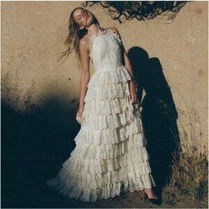 NWT Doen Forsythia Tiered Maxi Dress Heirloom Magnolia Silk Organza MEDIUM